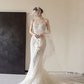 White strapless lace waist slim sexy long dress bridal gown R6052