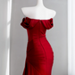 Red off-the-shoulder fitted long ball gown/bridal dress R8857