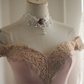 Light pink off-the-shoulder embroidered fitted waist bodycon long ball gown R6691