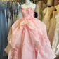Light pink strapless fitted waist ball gown with a full skirt, bridal dress R8644