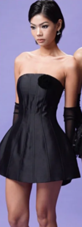 Black tube top waist slim sexy satin A-line skirt homecoming dress R4712