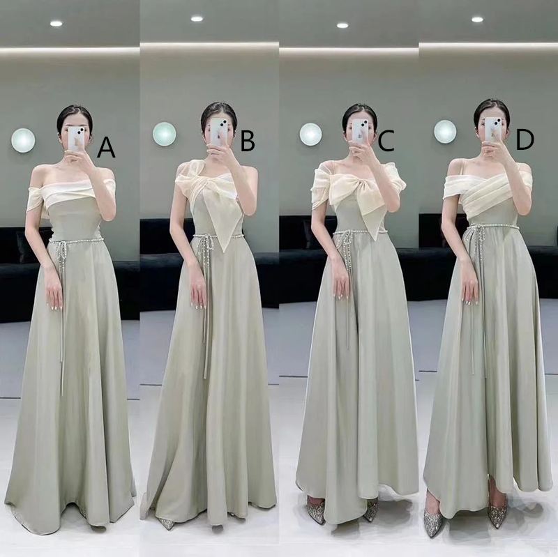 Light grey slim waist ball gown, bridesmaid dress R5972