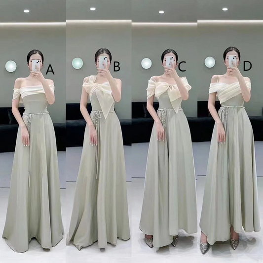 Light grey slim waist ball gown, bridesmaid dress R5972