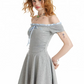 Casual Summer Grey Knit Dress With Off-Shoulder Design And Blue Accent R9321