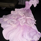 Light purple one-shoulder fitted waist ball gown/bridal dress R8708