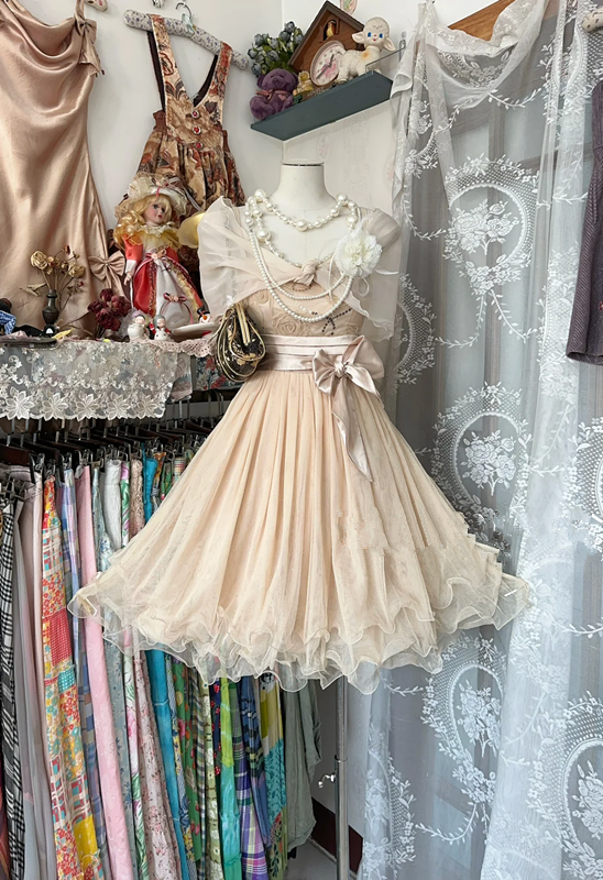 Light Brown Vintage Backless Fitted A-Line Mini Dress, Ball Gown R6212