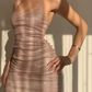 Pink sequined suspenders waist hip skirt homecoming dress R5500
