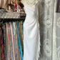 White Strapless Waist-Cinched Asymmetrical-Hem Ball Gown R7409