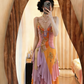 Pink halter-neck fitted long ball gown R9067