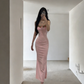 Light pink halter-neck fitted bodycon long sexy ball gown R8036