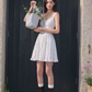 Tencel romantic slim floral dress women's summer French style sweet waist short skirt R3331