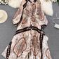 Light luxury temperament lantern long sleeve round neck waist single breasted print elegant dress R0403