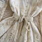French elegant hollow embroidery dress Tutu skirt lace waist temperament fairy holiday style long skirt R0310