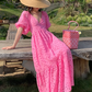 Retro lace heavy long French embroidery hollow V-neck puff sleeve loose fishtail dress R0180