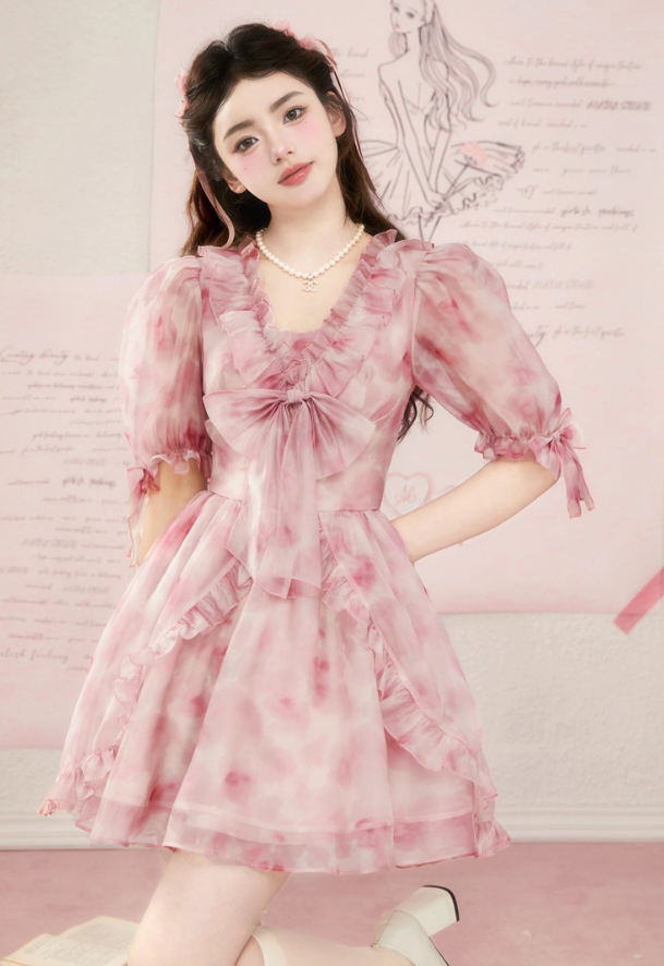 High-quality texture of the skirt, fairy-like ruffled dress with whitening effect R4985