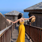 Beach resort long dress with a sense of atmosphere, slim waist and beautiful suspender dress R1577