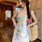 Fairy New Chinese Retro Jacquard Suspender Skirt Flower Long Skirt Tea Break Dress R1759