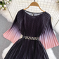 Light mature style celebrity temperament waist slimming A-line large swing printed pleated dress R0307