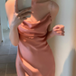 French silky satin sling dress sexy backless slit holiday beach dress R1521