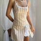 Yellow striped suspenders slim waist slimming sexy short skirt homecoming dress R3983