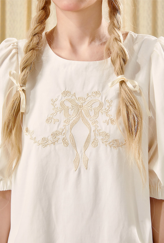 French high-end silk cotton palace embroidery baby doll dress R5211