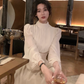 Vintage Women Midi Evening Dress Puff Sleeve       S5419