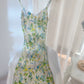 painting new long floral dress party dress     S6038