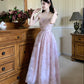 Pink dress with detachable straps, sweet floral dress         S6016