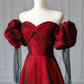 Black and Red Off Shoulder Sweetheart Party Dress, A-line Long Evening Dress       S6563
