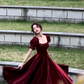 Women's Burgundy Evening Party Dress, Summer Elegant Romantic Prom A-line Graduation Dresses          S5444