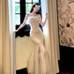 Feather strapless mermaid dress long party dress       S6033
