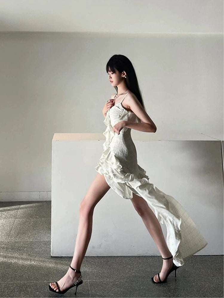 Irregular sexy ruffled dress for women new summer style fairy long dress    S5866