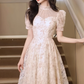 Lace Long Dress Women's Princess Sleeved Square Neck Elegant Evening Dresses      S5440