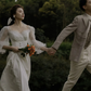 White With Small Train Satin Wedding Dress Sweet Lantern Sleeve Elegant A-line Gown       S5437