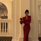 Red cheongsam style knitted dress winter new  Chinese style long party dress     S5633