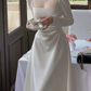 White Wedding Dress Long Sleeve Square Neck Women Elegant Evening Prom Party Dress       S5421