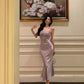 Purple satin suspender dress new mermaid party dress     S5699