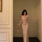 new style slit satin long dress party dress     S5704
