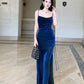 Blue shinny party dress long evening dress   S5956