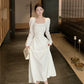 Square neck white long-sleeved dress for women birthday dress engagement dress     S5881