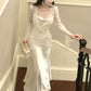 cardigan long sleeve jacket top satin long dress    S6011