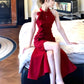 Ruffled dress red party evening dress     S6096