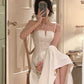 sexy white suspender dress     S5776