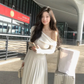French style off-shoulder dress for women long sleeves white skirt sexy     S5394
