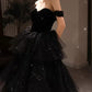 Off-Shoulder Dress, Elegant Black Evening Gown for Prom or Wedding       S6416