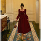 Red square neck velvet dress new French style party dress     S5663