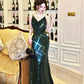 luxury sequined evening dress green new party evening dress    S6097