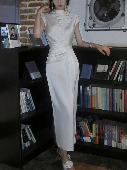 Satin elegant dress pleated Party Dress     S6150