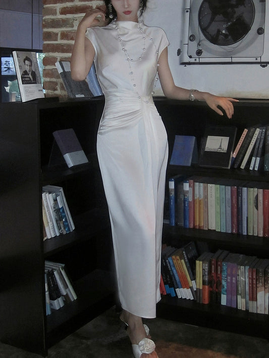 Satin elegant dress pleated Party Dress     S6150