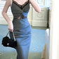 Gray lace beautiful pleated party evening dress    S6099